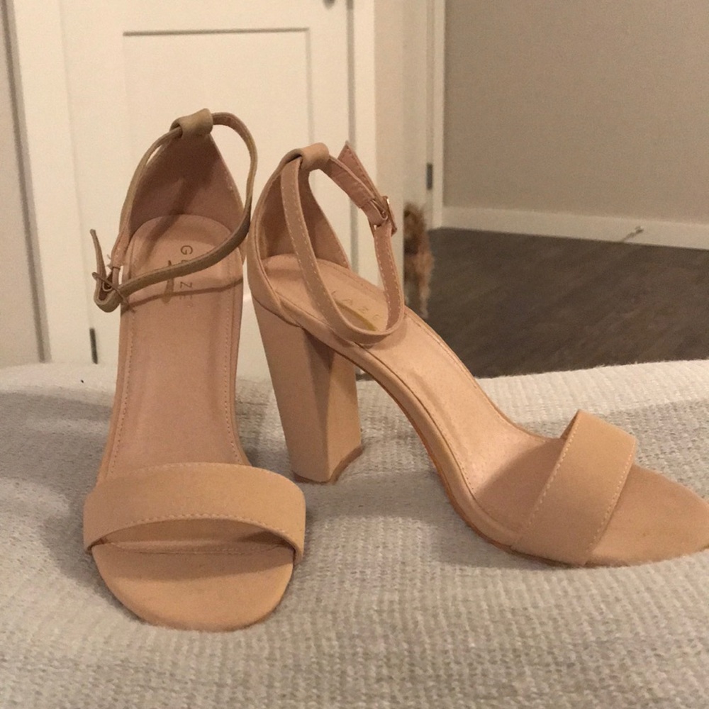 Nude open toe heels